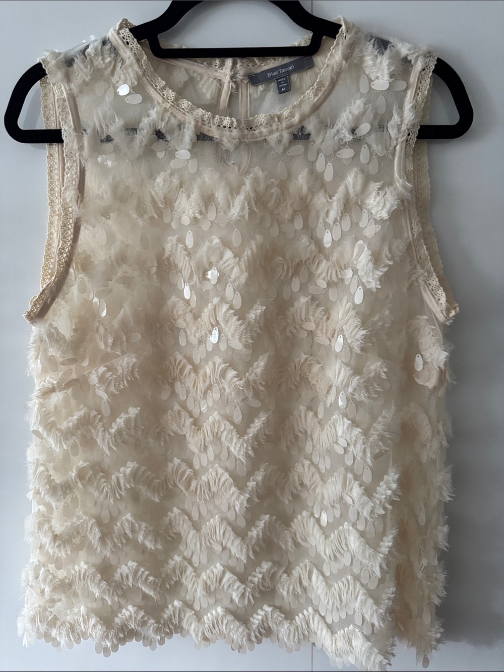 Dressy Ivory Sequin & Feather-Texture Sleeveless Camisole